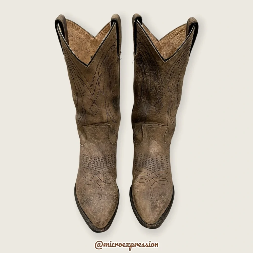 $399 Frye Billy Pull On Tan Distressed Leather Cowboy Knee/Calf High Stitch Boot